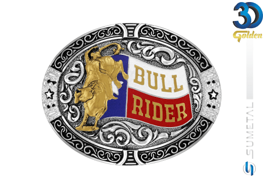 12769FE PD Fivela Country Touro Bull Rider Bandeira Stars Buckles