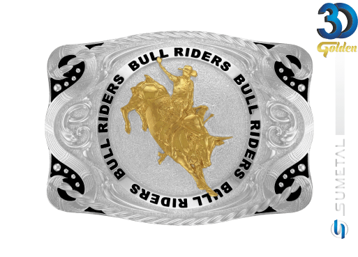 12286F PD Fivela Country Touro Bull Rider Stars Buckles